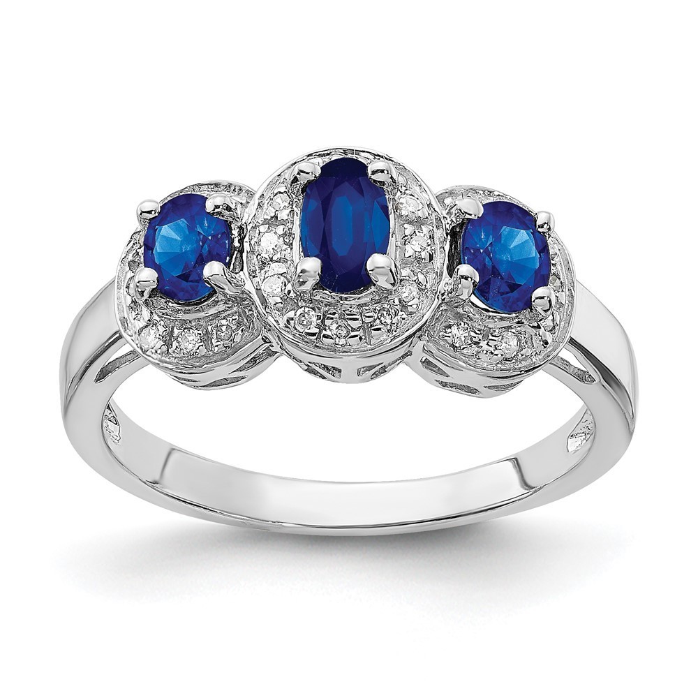 925 Sterling Silver Sapphire September Birthstone & Diamond Ring, 7